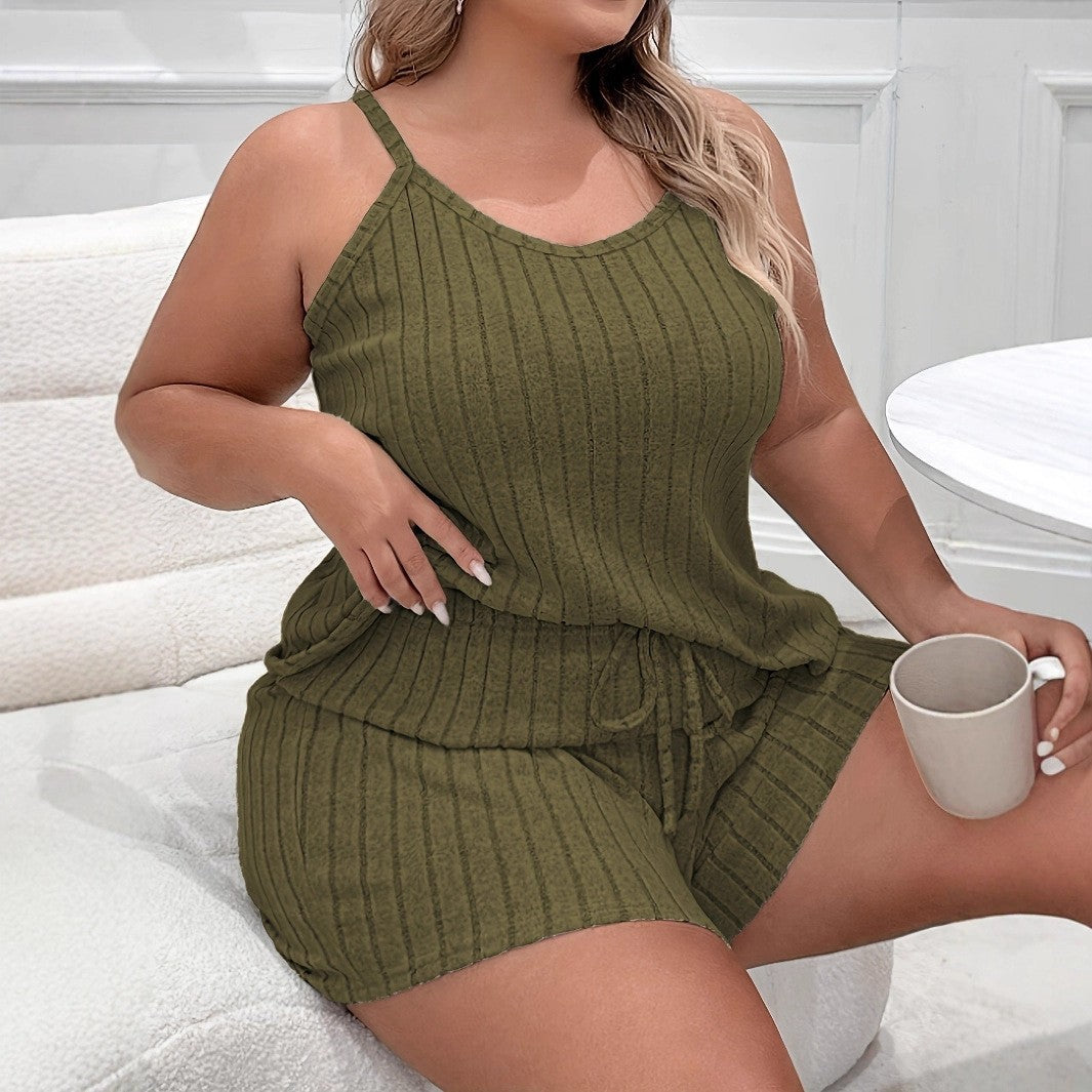 Fashionable Solid-Color Camisole And Shorts Set Stylish Casual Nightdress For Women