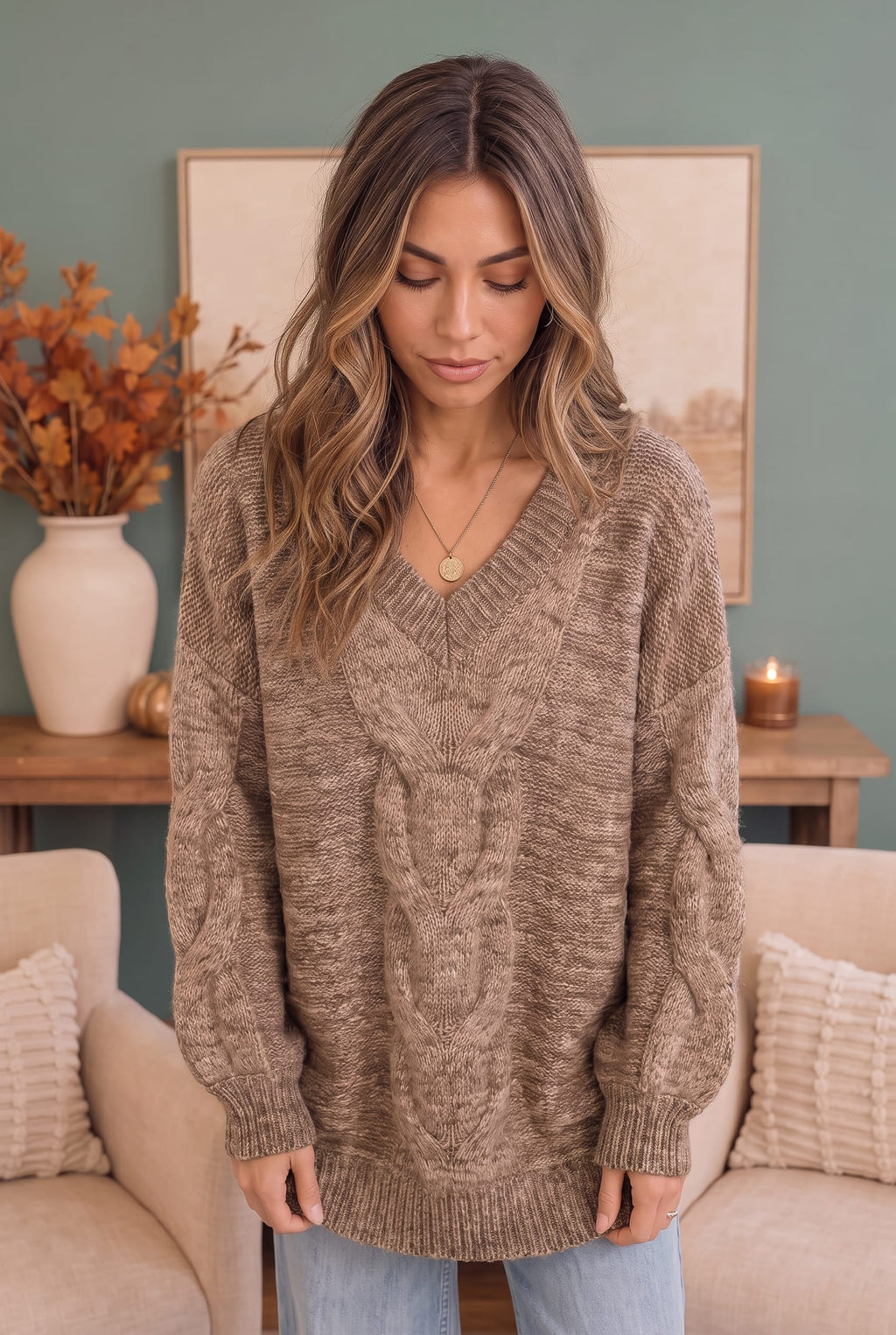 Friday Night Lights Cable Knit V-Neck Sweater