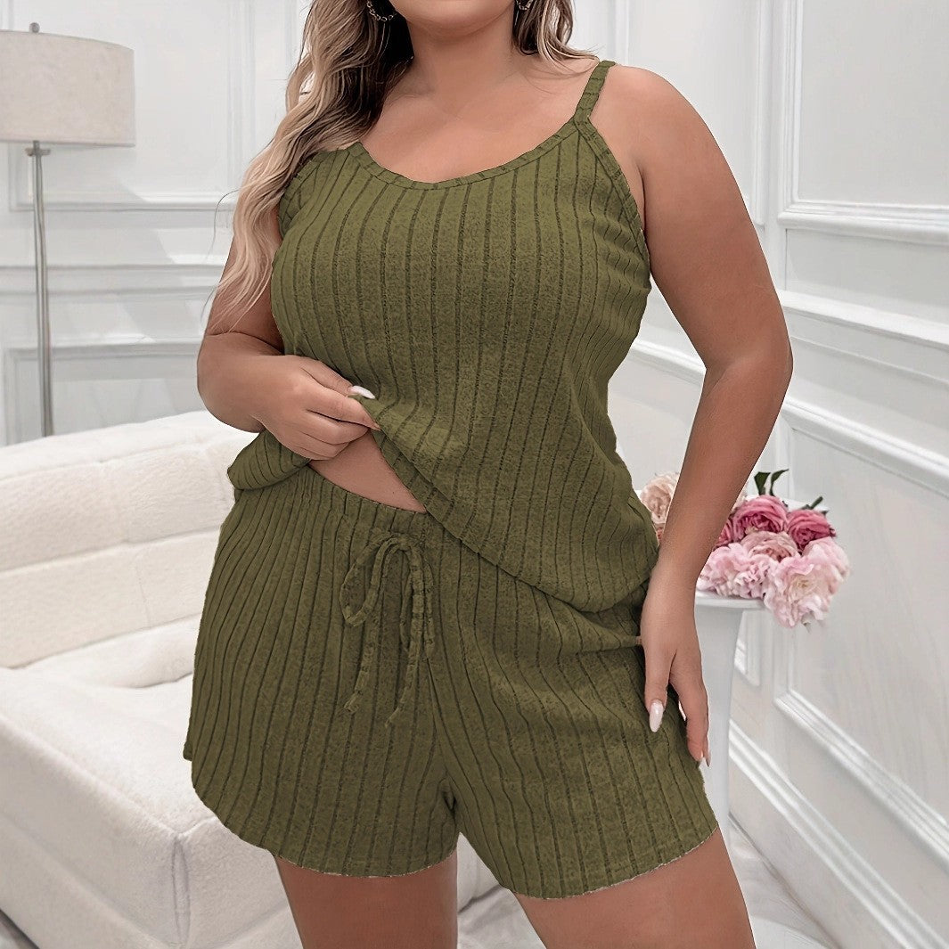 Fashionable Solid-Color Camisole And Shorts Set Stylish Casual Nightdress For Women