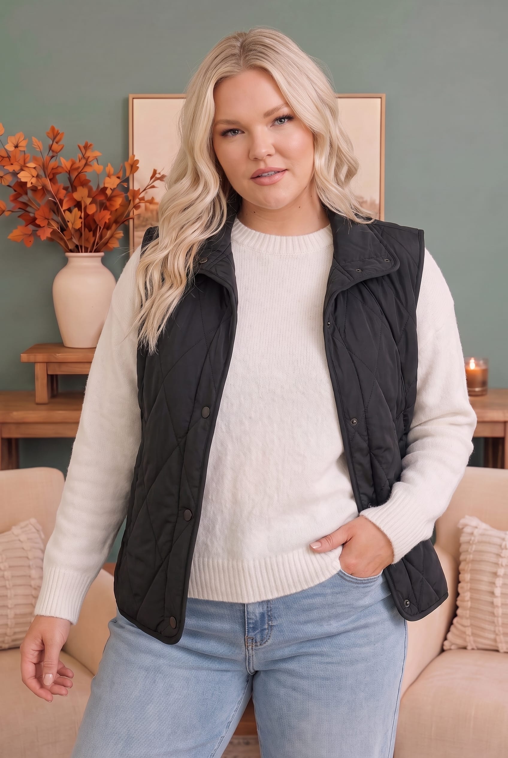 Cozy Days Black Quilted Snap Button Vest