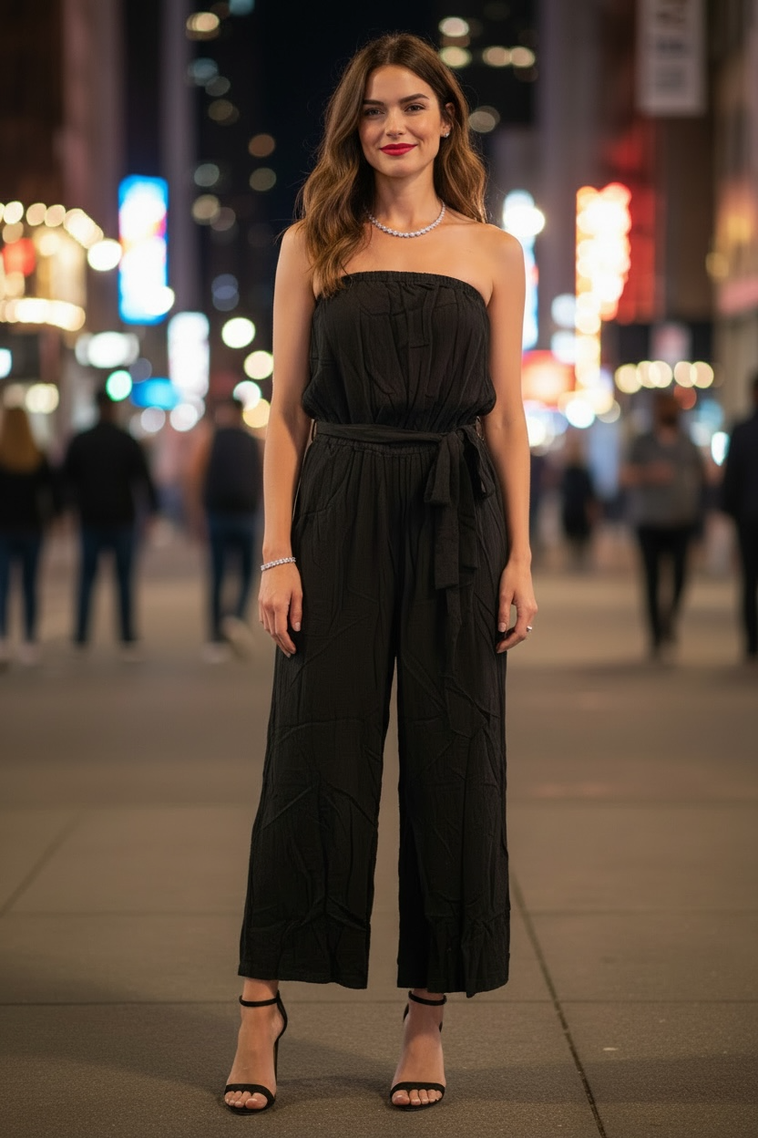 The City Noir Strapless Tie-Waist Jumpsuit