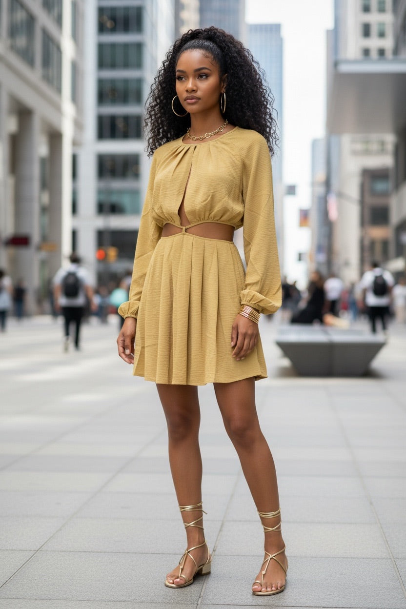 The Mustard Sun Cut-Out Mini Dress