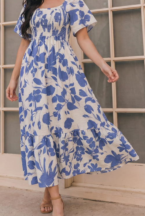 Blue Blooms & Sunshine Midi Dress
