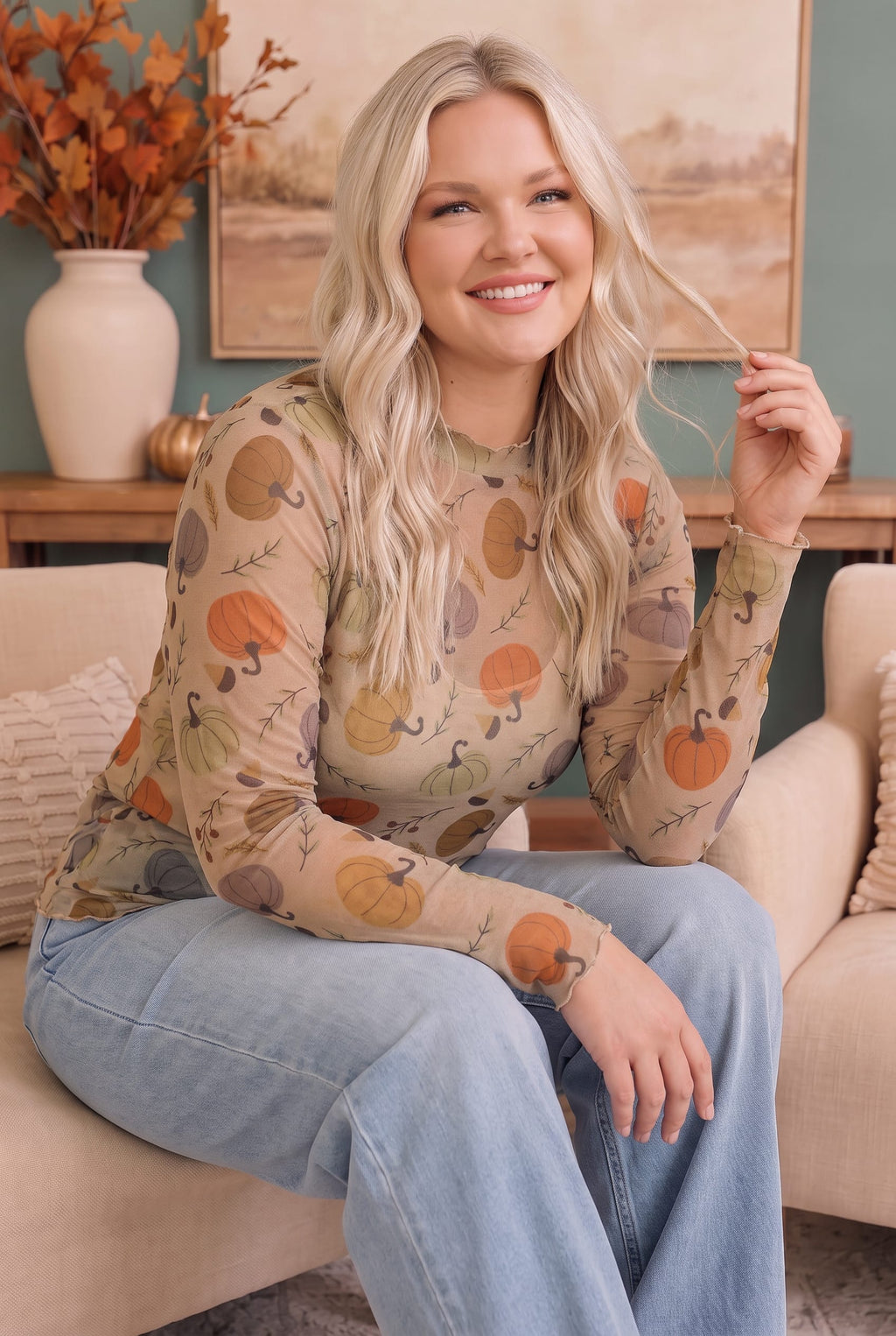 Pumpkin Patch Pretty Mesh Long Sleeve Top