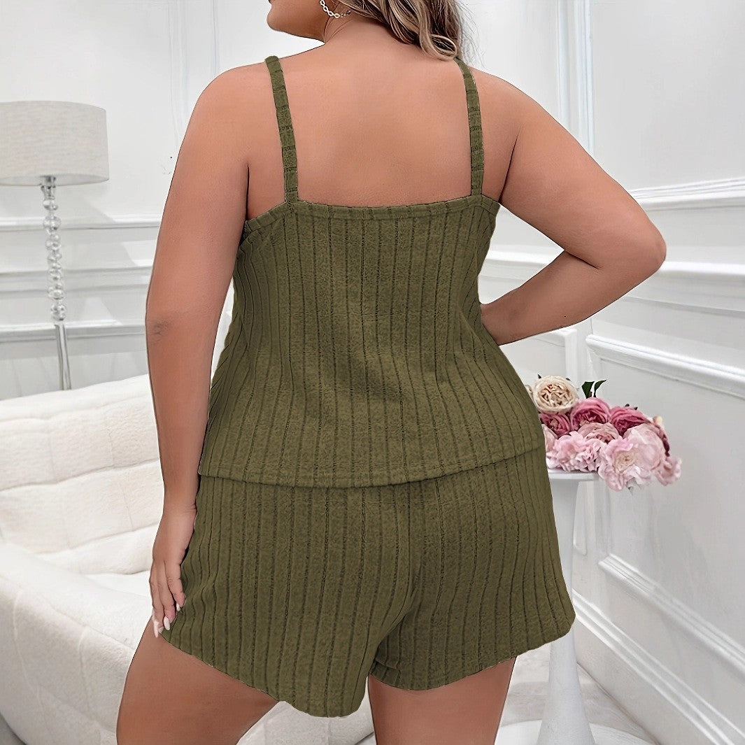 Fashionable Solid-Color Camisole And Shorts Set Stylish Casual Nightdress For Women