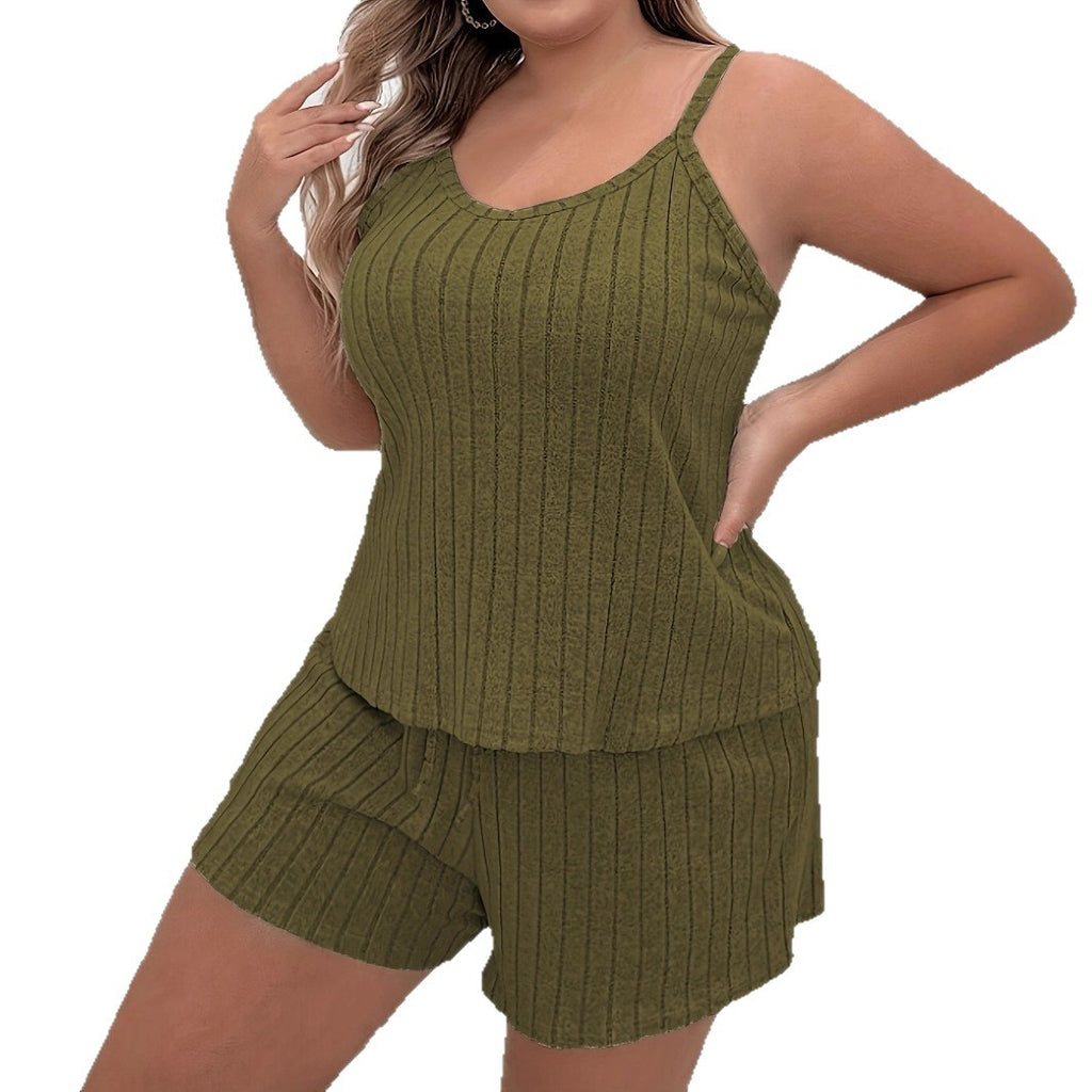 Fashionable Solid-Color Camisole And Shorts Set Stylish Casual Nightdress For Women