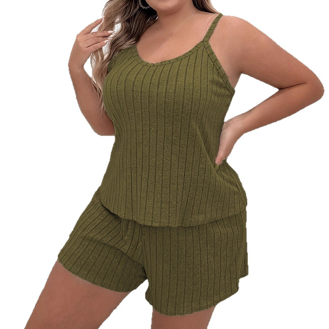 Fashionable Solid-Color Camisole And Shorts Set Stylish Casual Nightdress For Women