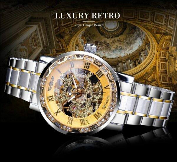 Fashion Casual Classic Popular Skeleton Rhinestone Manual Mechanical Watch Identity Status - Image 2