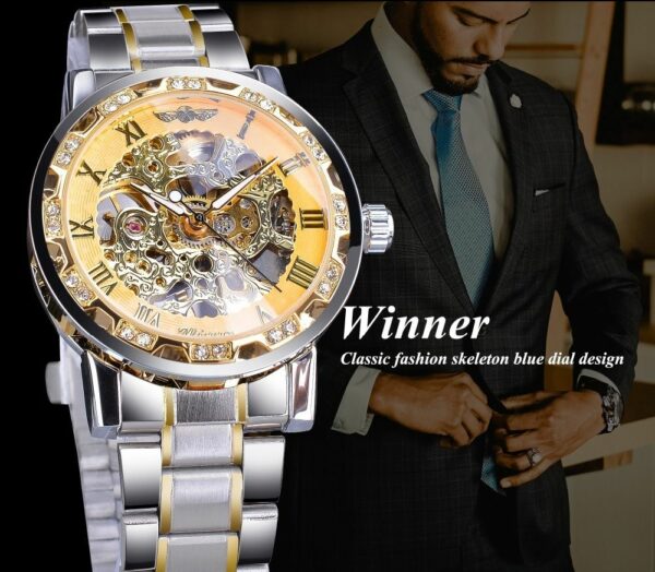 Fashion Casual Classic Popular Skeleton Rhinestone Manual Mechanical Watch Identity Status - Image 3