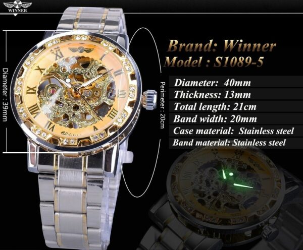 Fashion Casual Classic Popular Skeleton Rhinestone Manual Mechanical Watch Identity Status - Image 4