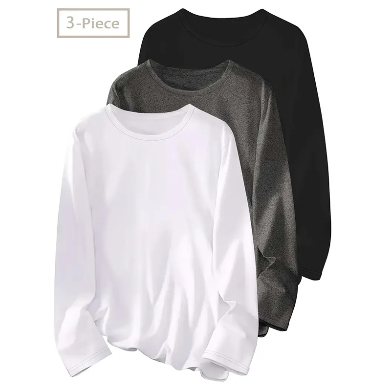 3 Pack Womens Plus Size Long Sleeve Shirts Crew Neck Basic Tee Tops Loose Fit Fall Outfits For Women 1X-5X - Image 8