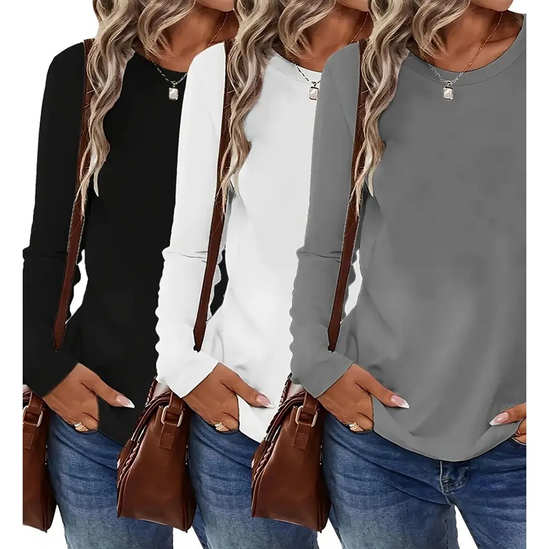 3 Pack Womens Plus Size Long Sleeve Shirts Crew Neck Basic Tee Tops Loose Fit Fall Outfits For Women 1X-5X - Image 4