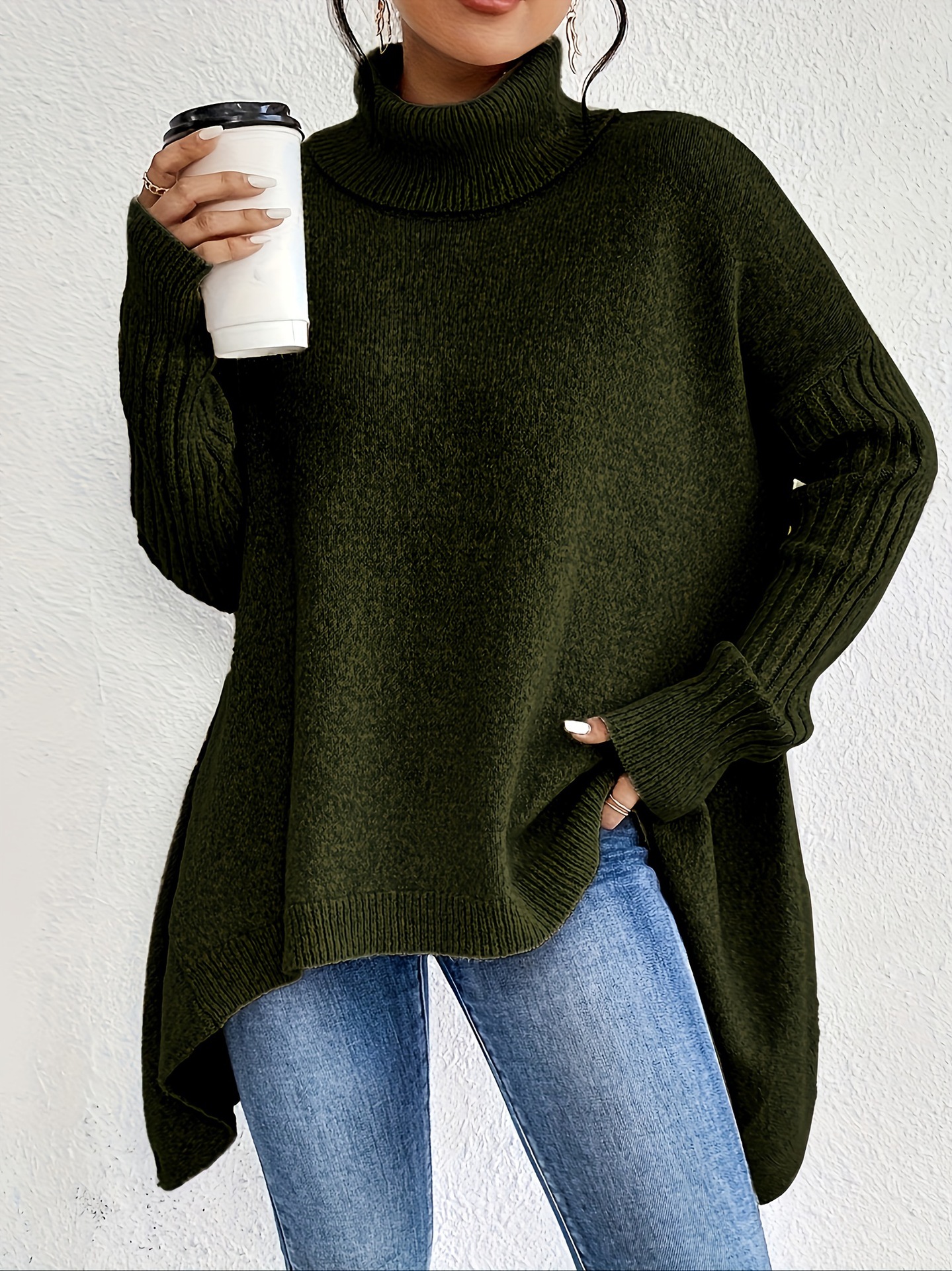 Irregular Turtleneck Sweater Winter Loose Long Sleeve Knitted Tops Leisure Warm Pullover Sweater Women's Clothing - Image 8