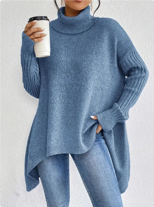 Irregular Turtleneck Sweater Winter Loose Long Sleeve Knitted Tops Leisure Warm Pullover Sweater Women's Clothing - Image 4