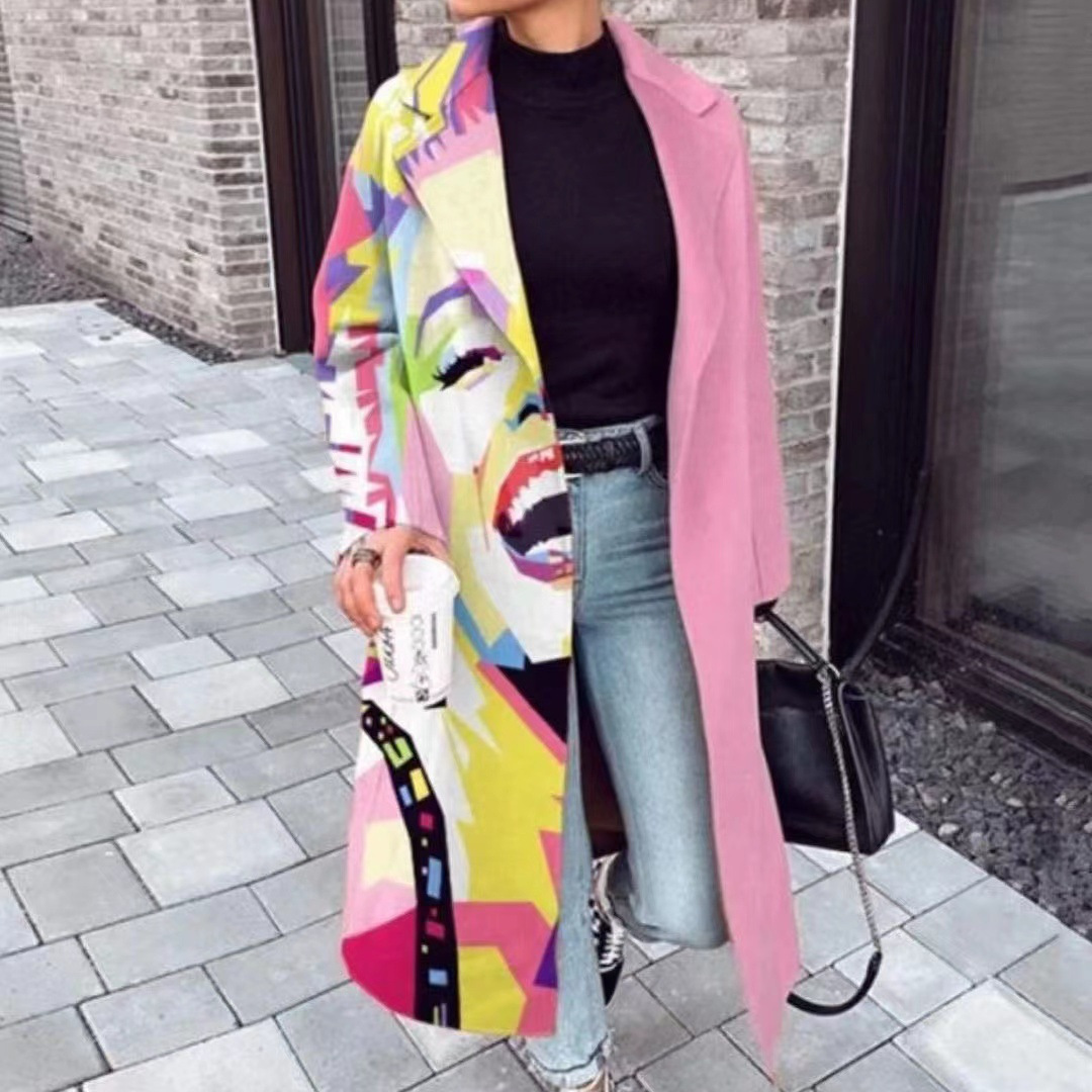 Women's Color Matching Plaid Long-sleeved Coat - Image 3