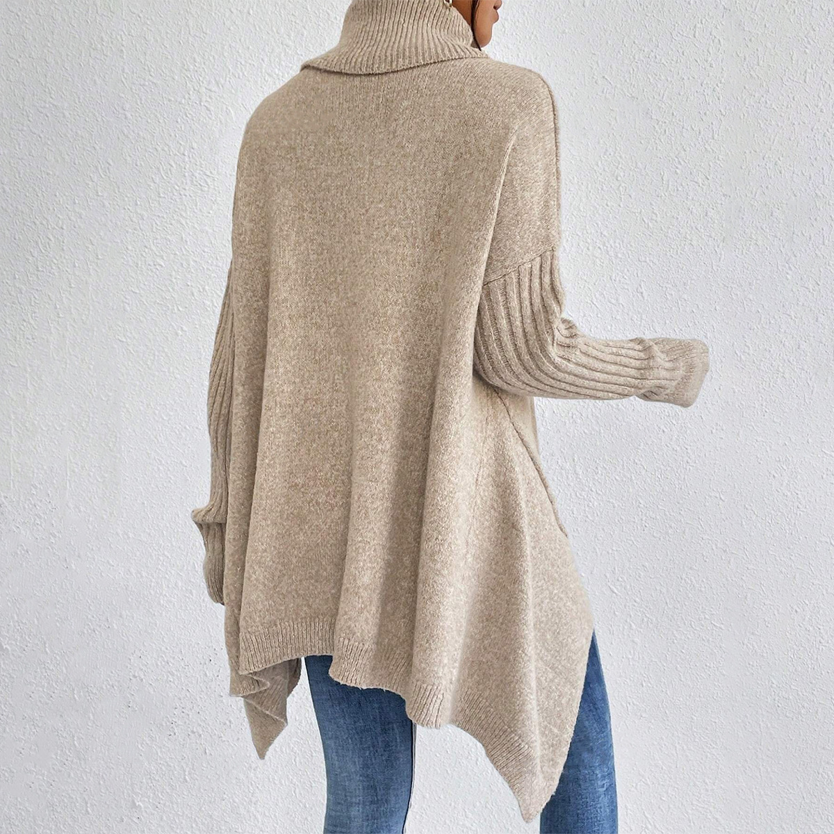 Irregular Turtleneck Sweater Winter Loose Long Sleeve Knitted Tops Leisure Warm Pullover Sweater Women's Clothing - Image 10