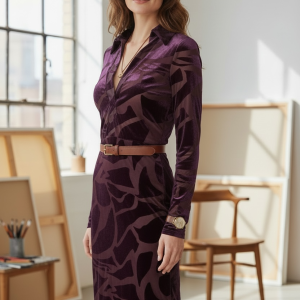 The "Royal Amethyst" Burnout Velvet Shirt Dress