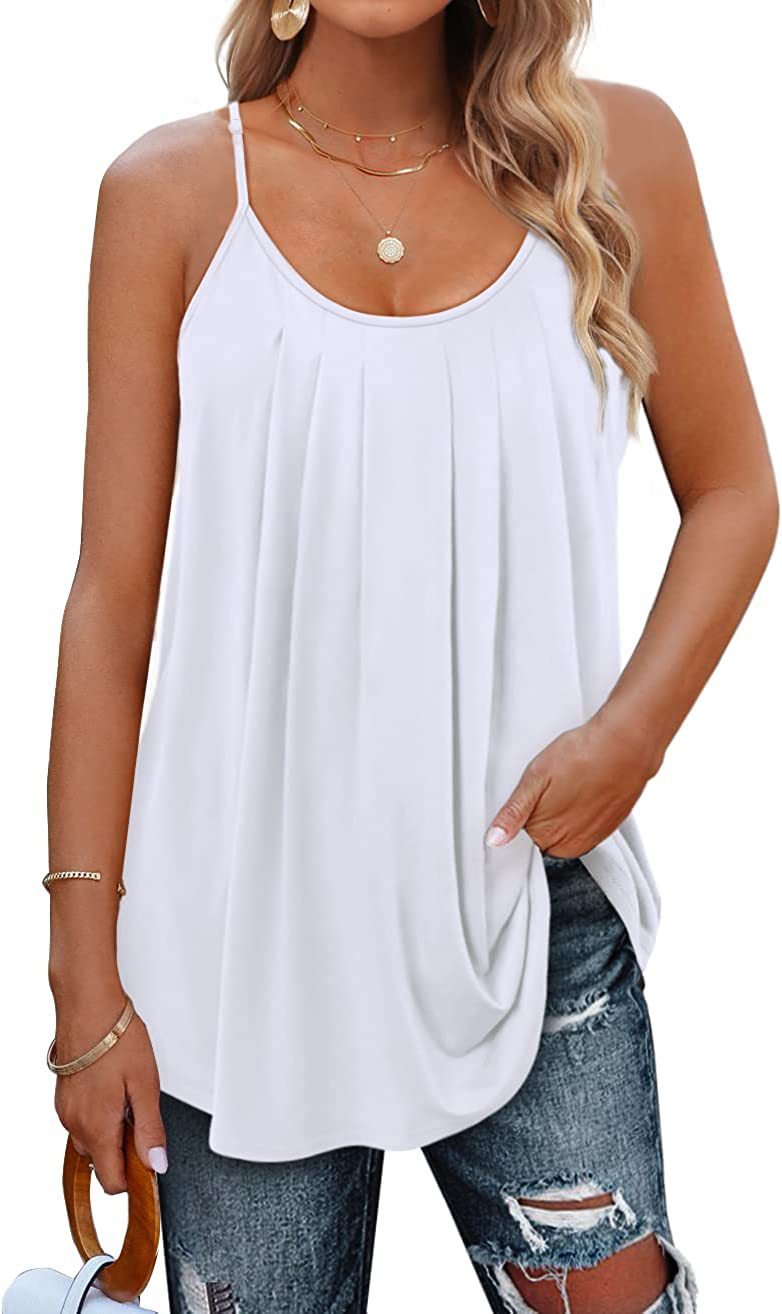 Women's Summer Vest Pleated Spaghetti Strap Tank Top - Image 10