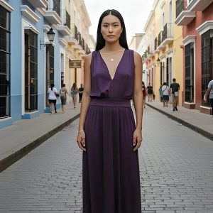 The "Plum Horizon" V-Neck Midi Dress