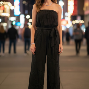 The "City Noir" Strapless Tie-Waist Jumpsuit